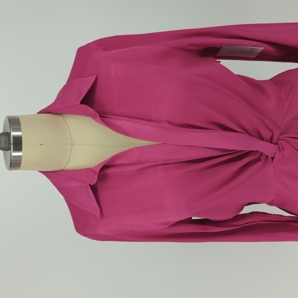 NEW Zara Satin Twist Shirtdress Pink M retro preppy Business casual barbiecore - Picture 3 of 14